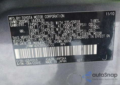 2011 Toyota Rav4 Sport z USA, uszkodzony, nr VIN 0JTMWF4DV2B503672